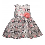 Baby Girls Ivory and Coral Rose Fit-and-Flare Party Dress
