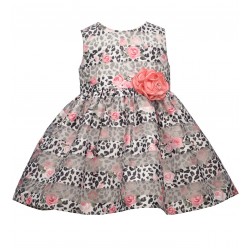 Baby Girls Ivory and Coral Rose Fit-and-Flare Party Dress