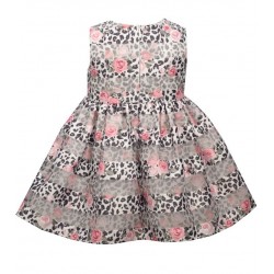Baby Girls Ivory and Coral Rose Fit-and-Flare Party Dress