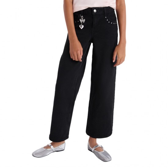Girls' Baggy Straight Studded Denim Jeans