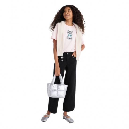 Girls' Baggy Straight Studded Denim Jeans