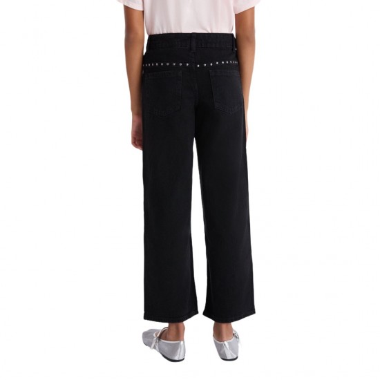 Girls' Baggy Straight Studded Denim Jeans