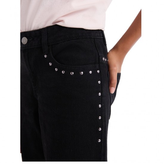 Girls' Baggy Straight Studded Denim Jeans