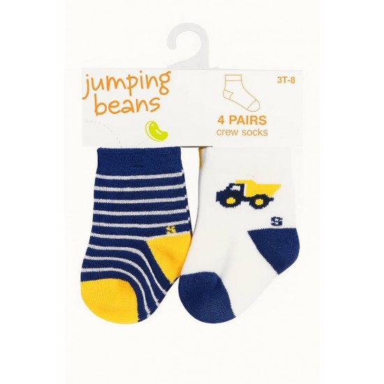 Jumping Beans 4 Pairs Crew Socks – Truck & Stripes Design