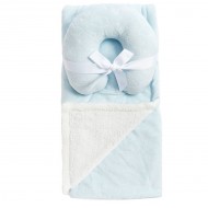 Mink and Sherpa Baby Blanket and Neck Pillow Set - Blue