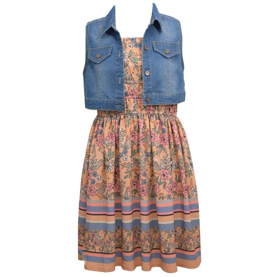 Bonnie Jean Girls' 2-Piece Denim Vest Dress Set Outfit