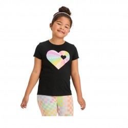 Cat & Jack Girls' Short Sleeve Rainbow Heart Graphic T-Shirt - Black