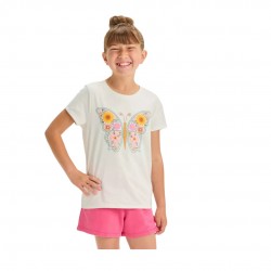 Cat & Jack Girls' Short Sleeve Embroidery Butterfly Graphic T-Shirt - Cream