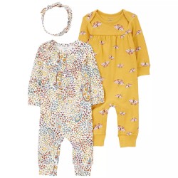 Carter's 3-Piece Coveralls & Headband Set - Baby Girl 