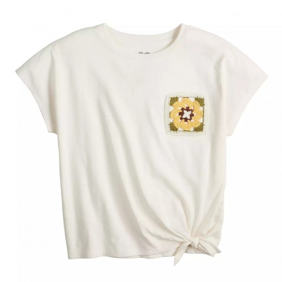 SO Knotted Crochet Pocket Tee - Cream Square