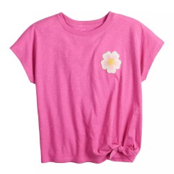 SO Knotted Crochet Pocket Tee - Pink Daisy