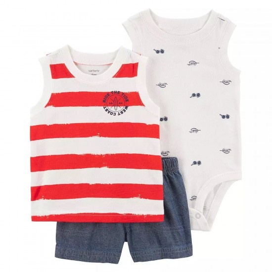 Carter's 3-Piece Cotton Tank Top, Bodysuit & Shorts Set - Baby Boy 