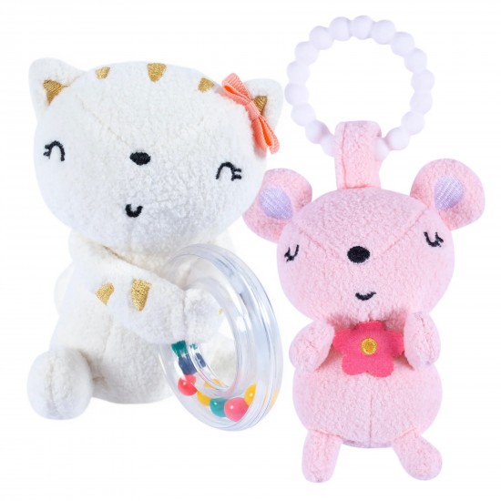 Gerber 2-Piece Baby Girls Cat & Mouse Rattle and Teether Set