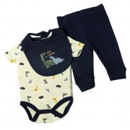 Baby Views 3pc. Dino Bodysuit Pants & Bib Set - Baby Boy (NB-9M) 