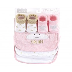 Hudson Baby Cotton Bib and Sock Set -  Pink Cloud Hudson Baby Cotton Bib and Sock Set -  Pink Cloud