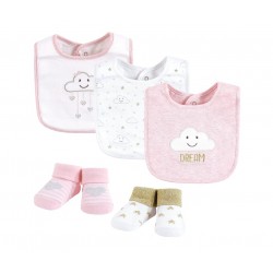 Hudson Baby Cotton Bib and Sock Set -  Pink Cloud