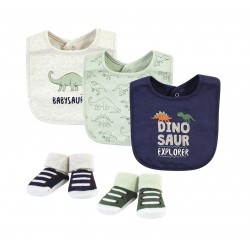 Hudson Baby Cotton Bib and Sock Set - Dinosaur Explorer