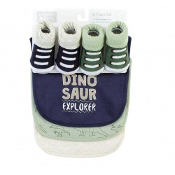 Hudson Baby Cotton Bib and Sock Set - Dinosaur Explorer Hudson Baby Cotton Bib and Sock Set - Dinosaur Explorer