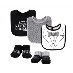 Hudson Baby Cotton Bib and Sock Set - Tweed Bow Tie