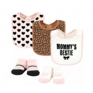 Hudson Baby Cotton Bib and Sock Set -  Bestie Leopard