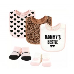 Hudson Baby Cotton Bib and Sock Set -  Bestie Leopard