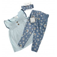 René Rofé 3-Piece Floral Blue Top Legging & Headband Set NB-9M 