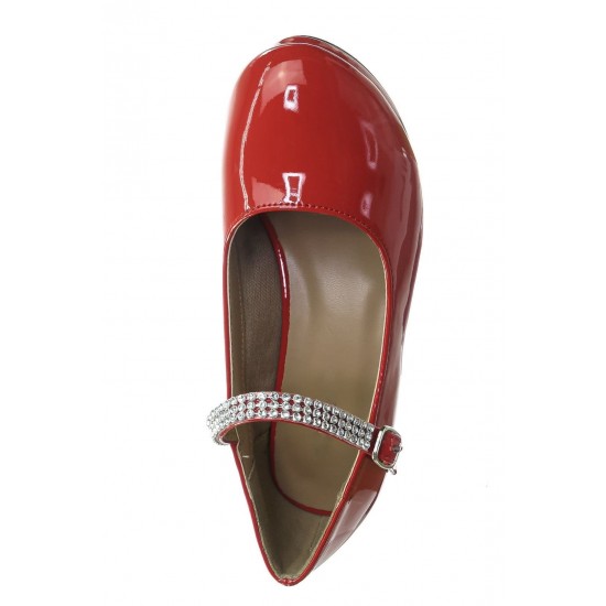Girls' Dress Pumps with Rhinestone Embellished Mary-Jane Strap - RED Girls' Dress Pumps with Rhinestone Embellished Mary-Jane Strap - RED