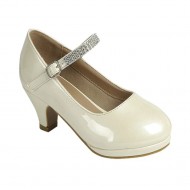 Girls' Dress Pumps with Rhinestone Embellished Mary-Jane Strap - IVORY Girls' Dress Pumps with Rhinestone Embellished Mary-Jane Strap - IVORY