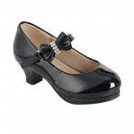 Girls' Dress Pumps with Rhinestone Bow Embellished Mary-Jane Strap - BLACK 