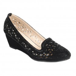 Girls' Pump Shoes with Wedge Sole Black Stones