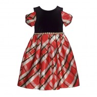 Bonnie Jean Stretch Velvet & Taffeta Plaid Party Dress 2T - 4T