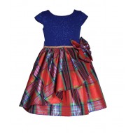 Bonnie Jean Short-Sleeved Sparkle Knit & Taffeta Plaid Dress 7-16