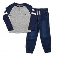 Tony Hawk Boys' Long Sleeve Knit Top & Joggers Set - Gray/Denim