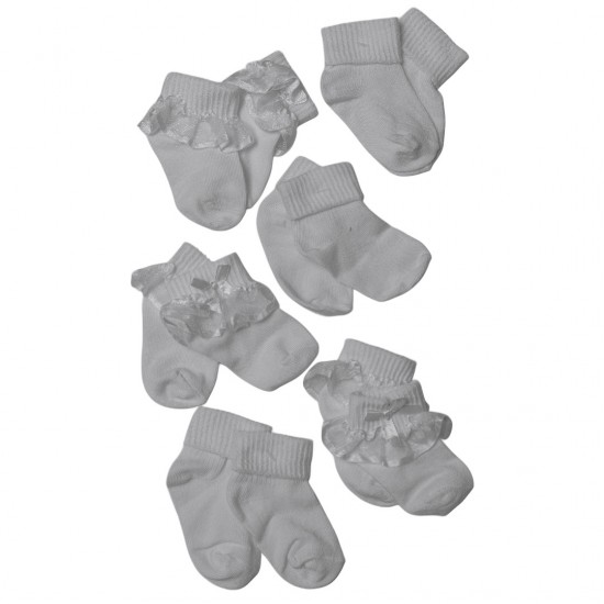 Rene Rofe Baby Girls' 6-Pack White Lace Socks