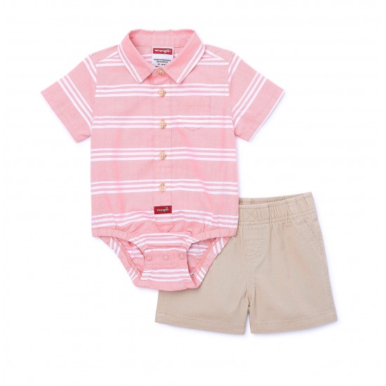 Wrangler Baby Boys 2-Piece Collared Bodysuit and Shorts Outfit Set