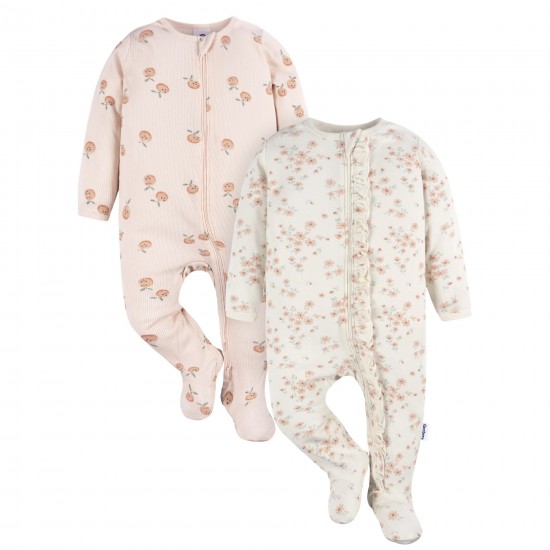 Gerber Baby Girl Sleep ´N Play Footed Cotton Pajamas 2-Pack - Peach