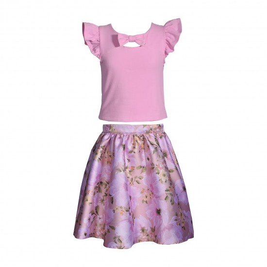 Bonnie Jean Big Girls Multi-Color Floral Mikado Skirt with Knit Top:  Sizes 7-16