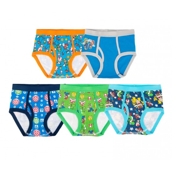 Mario Bros. Boys Cotton Brief Character Underwear, 5-Pack, Size 4-8