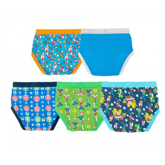 Mario Bros. Boys Cotton Brief Character Underwear, 5-Pack, Size 4-8