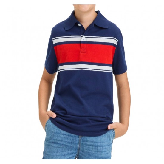 Boys' Short Sleeve Chest Striped Polo T-Shirt - Navy Blue Boys' Short Sleeve Chest Striped Polo T-Shirt - Navy Blue