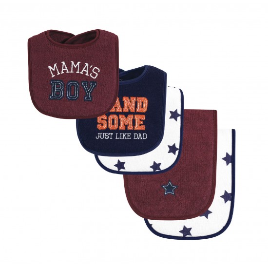 Hudson Baby Bib and Burp Cloth Set 5-in-1 Mamas Boy Hudson Baby Bib and Burp Cloth Set 5-in-1 Mamas Boy