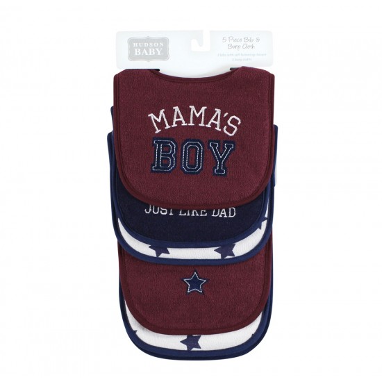 Hudson Baby Bib and Burp Cloth Set 5-in-1 Mamas Boy Hudson Baby Bib and Burp Cloth Set 5-in-1 Mamas Boy