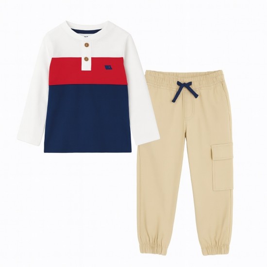 Tony Hawk Boys’ 2-Piece Knit-to-Woven Set – Chest Stripe Henley & Cargo Joggers