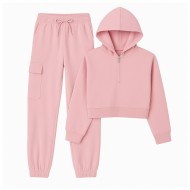 Sweet Butterfly Girls’ Fleece Cargo Jogger & 1/4 Zip Fleece Hoodie Set