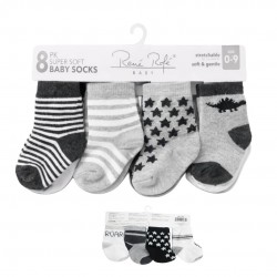 René Rofé Baby 8-Pack Soft Cotton Socks for Infants (0-9m) 