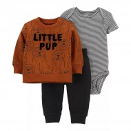 Baby Carter's 3-Piece Little Pup Sweatshirt  Striped Bodysuit & Pants Set