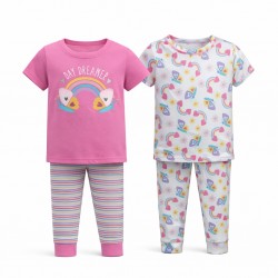 Rene Rofe Girls 4-Piece Cotton Pajama Set – Kids Sleepwear- 12 to 24 months 