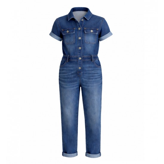 Jordache Girls Short-Sleeve Denim Coveralls – Stylish Denim Jumpsuit (Sizes 4–18)