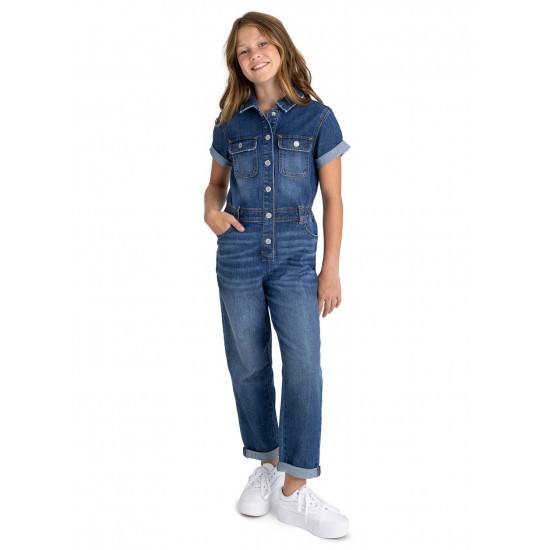 Jordache Girls Short-Sleeve Denim Coveralls – Stylish Denim Jumpsuit (Sizes 4–18)
