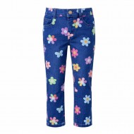 Girls Printed Straight Denim Pants - Floral Print Girls Printed Straight Denim Pants - Floral Print